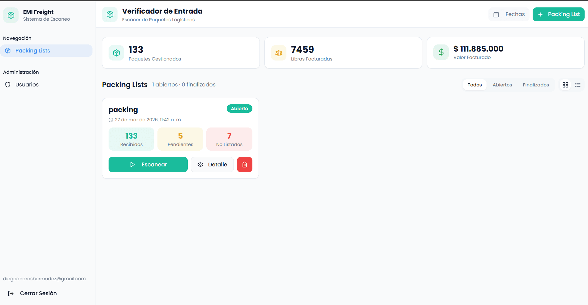 Captura del proyecto SmartScanner Logistics SaaS